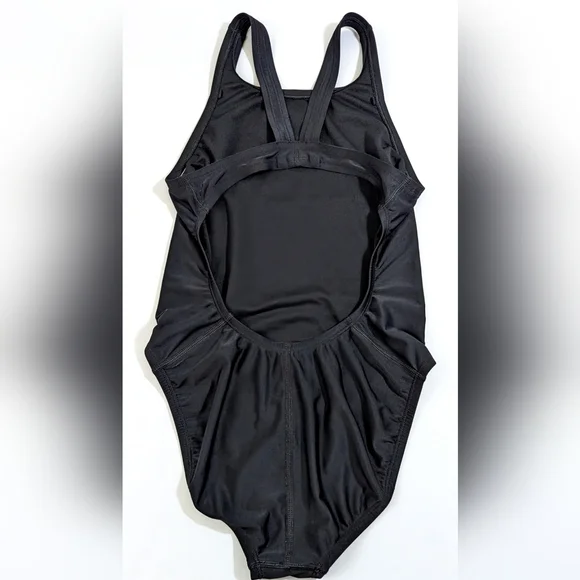 Nike Women's Racerback Swimsuit, Size 6 Black One-Piece, Logo Swimming Beach - Picture 2 of 6
